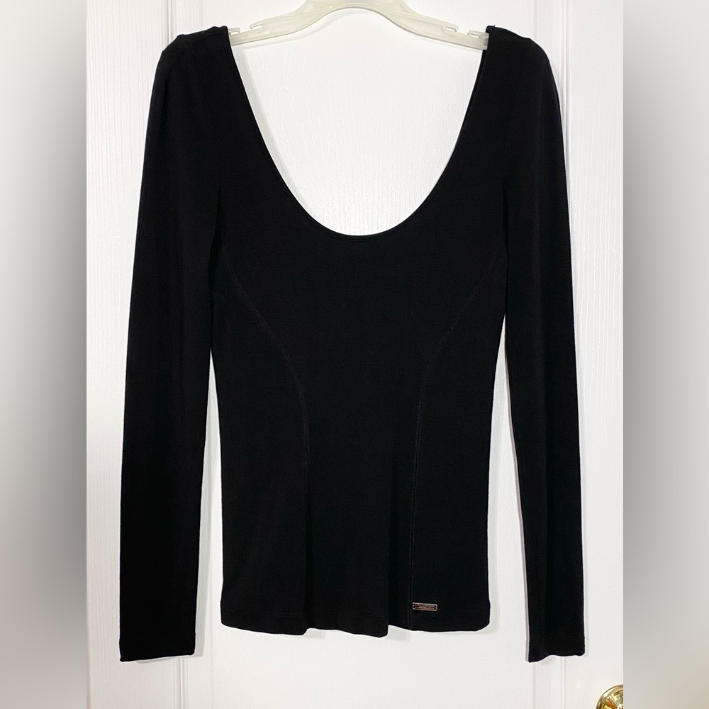 Y2K Miss Sixty Fitted Modal Scoop Neck Contour Seam Top Vintage Black Medium